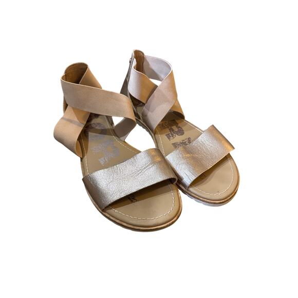 Sorel Ella II Cross Strap Gladiator Sandal Minimalist Basic Taupe Gold Size 8 - Picture 1 of 7